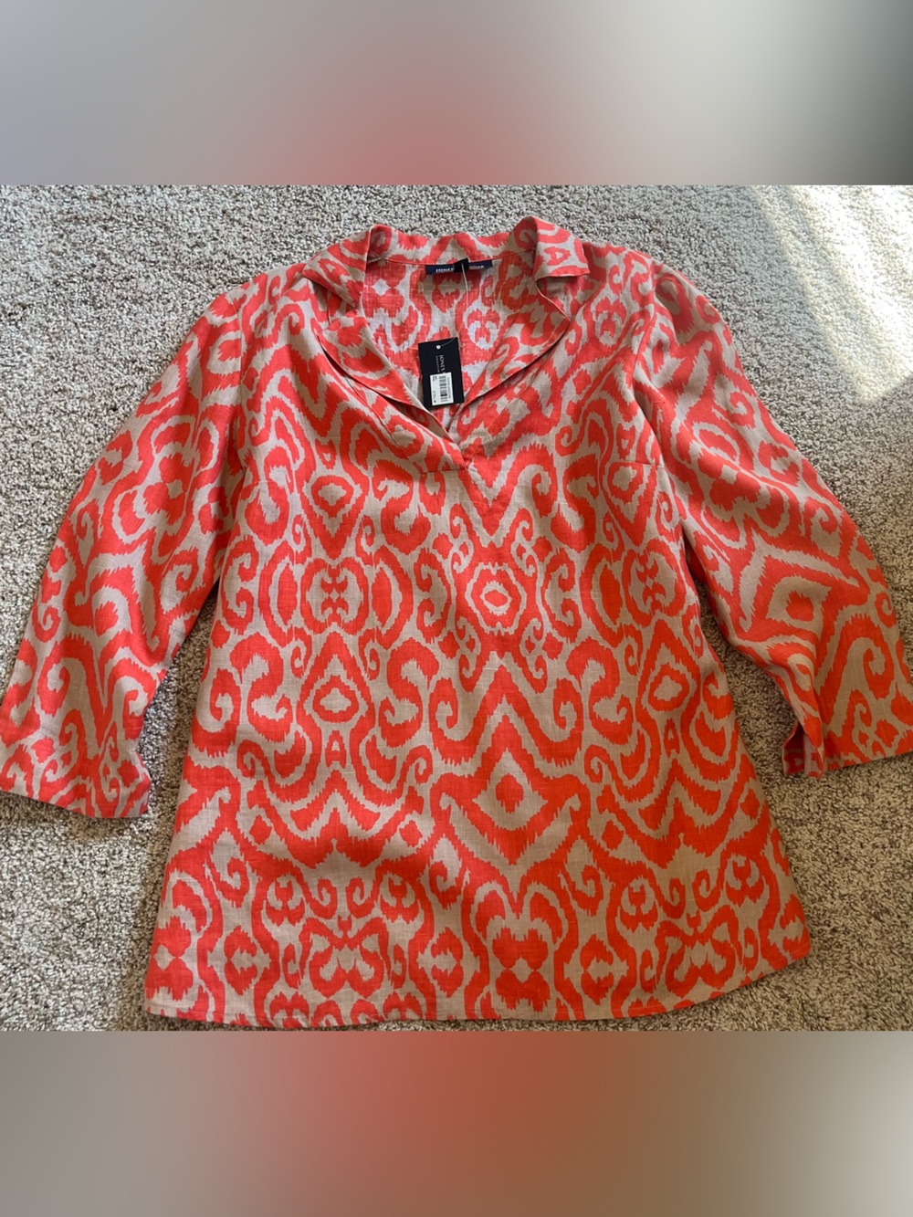 Jones New York Coral and Beige Patterned linen  tunic - Picture 4 of 8